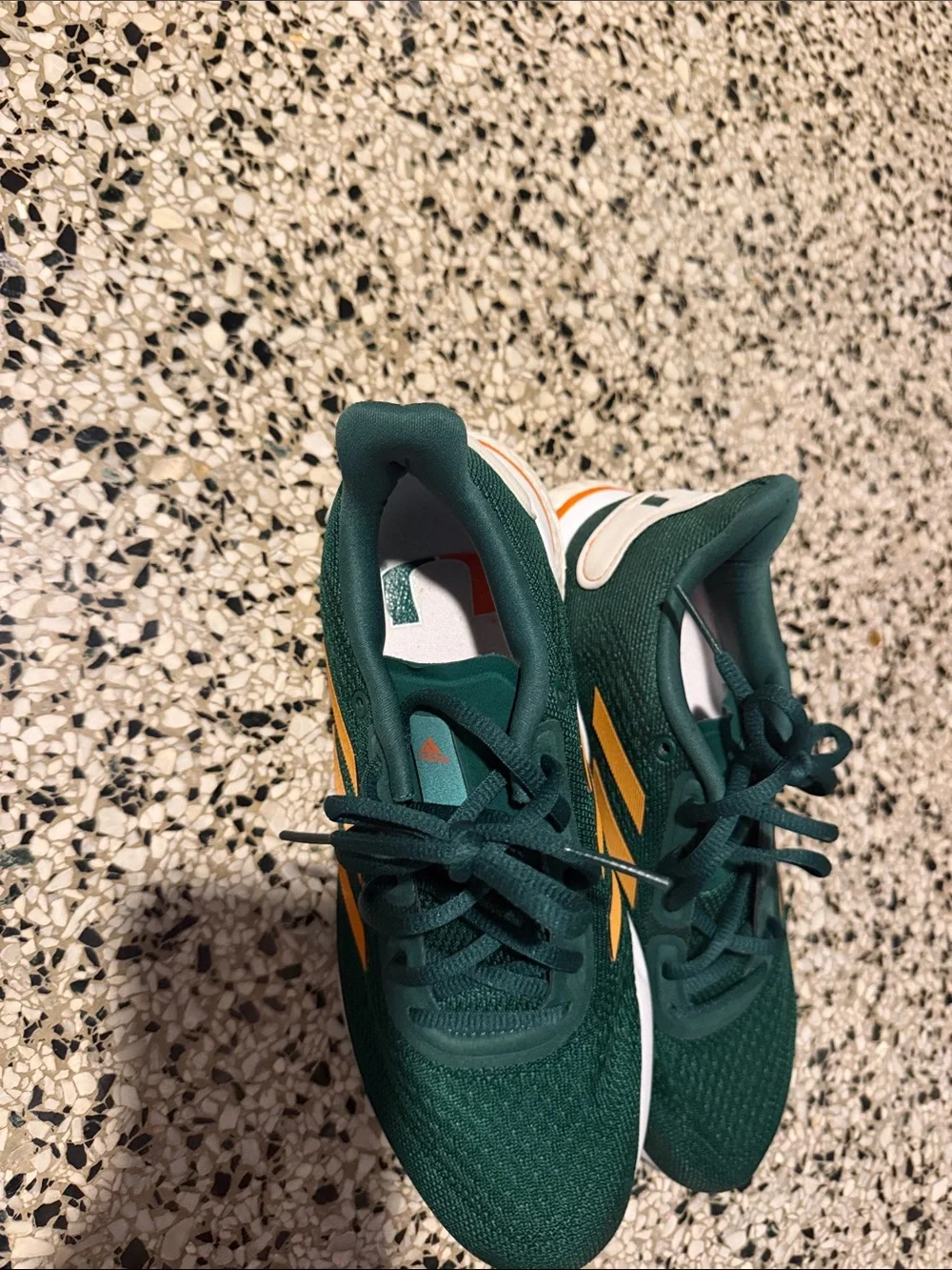 adidas Men’s Dark Green Athletic Shoes with Orange Stripes